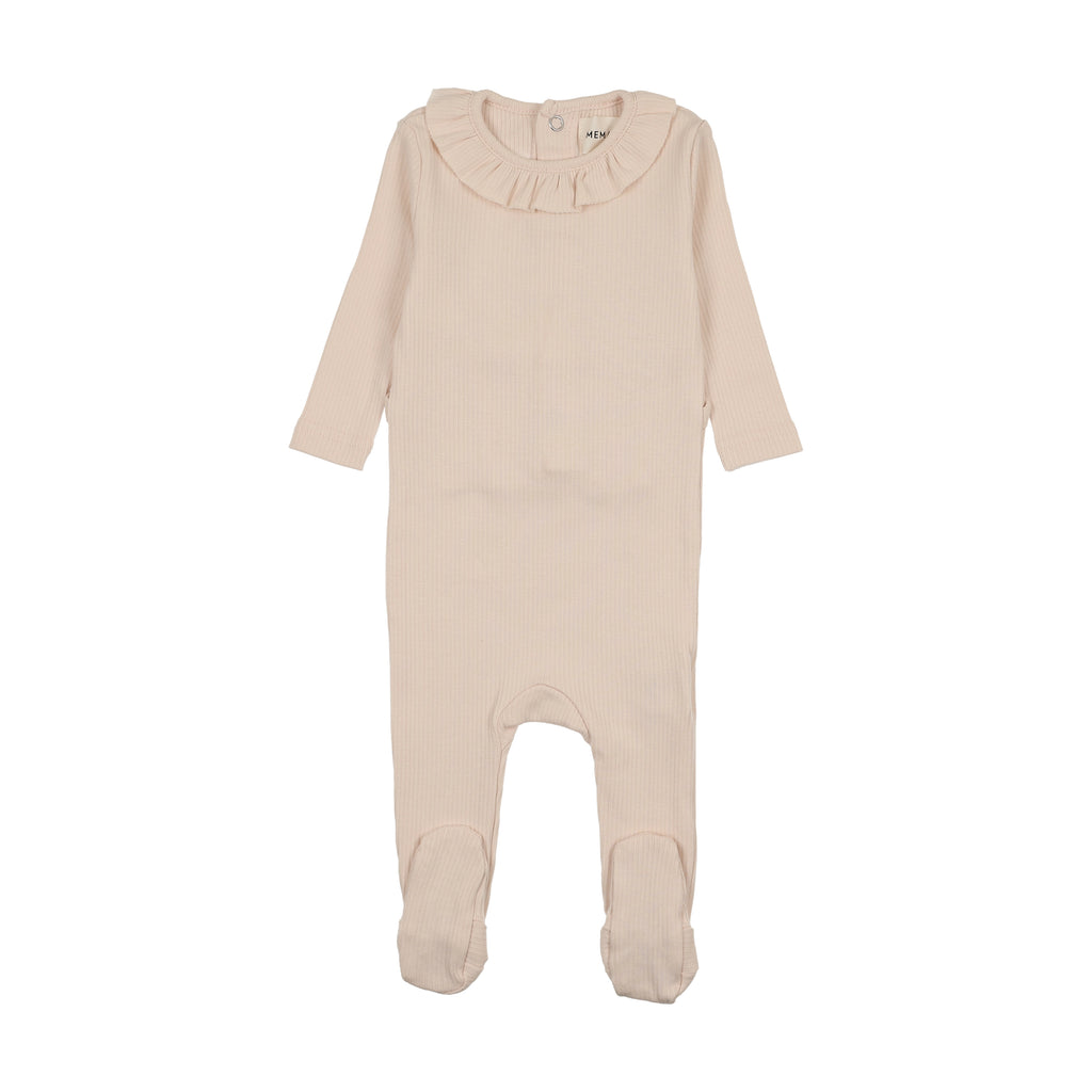 Baby Girl Footie | Rib Ruffle Collar | Light Pink | Mema Knits | SS26