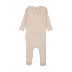 Baby Girl Footie | Rib Ruffle Collar | Light Pink | Mema Knits | SS26