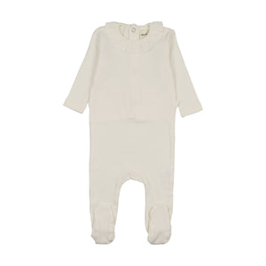 Baby Girl Layette Set | Rib Ruffle Collar + Cardi | Winter White | Mema Knits | SS26