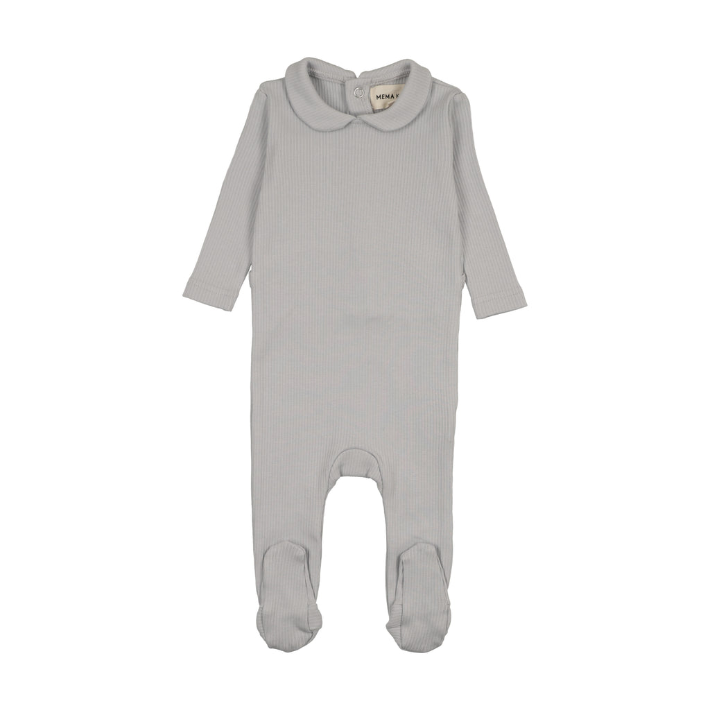 Baby Boy Footie | Rib Collared | Gray Dawn | Mema Knits | SS26