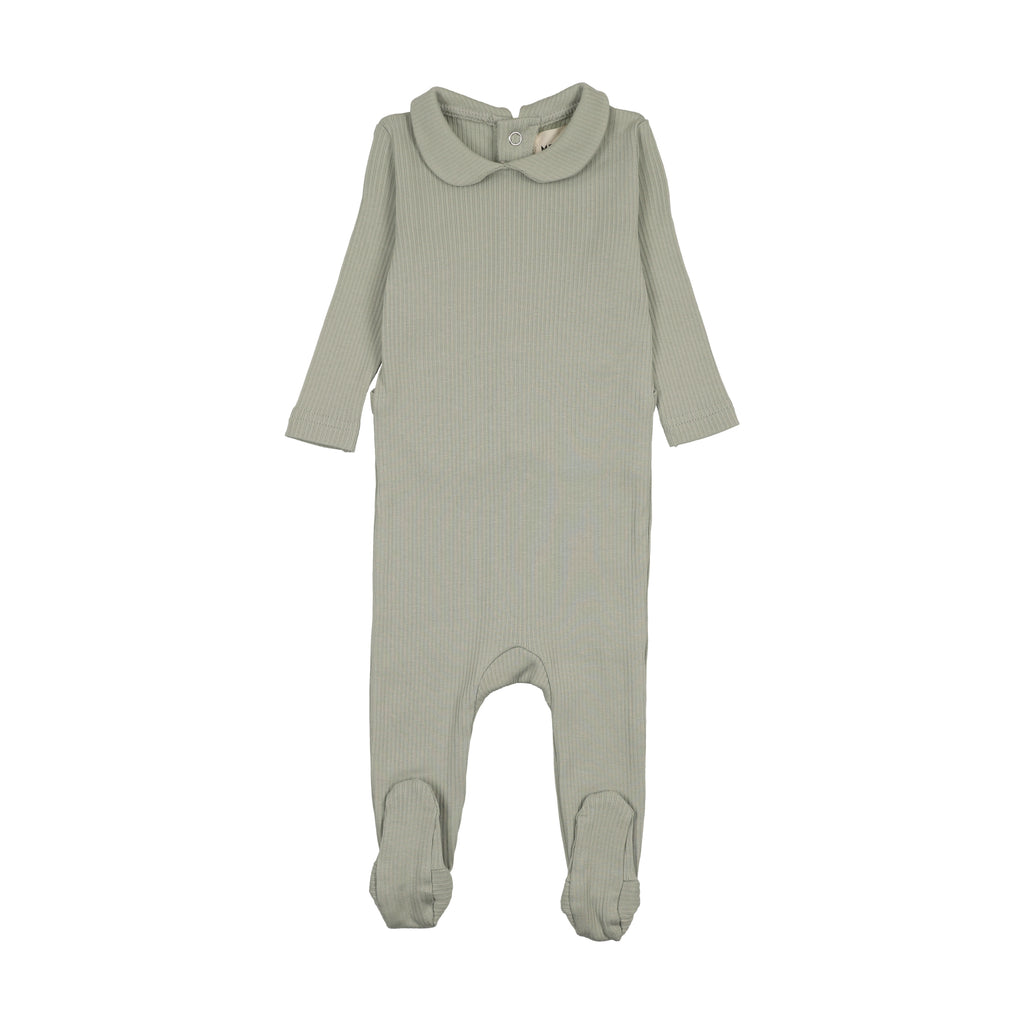Baby Boy Footie | Rib Collared | Mint | Mema Knits | SS26