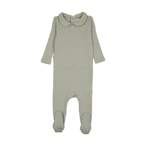 Baby Boy Footie | Rib Collared | Mint | Mema Knits | SS26