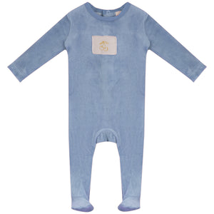 Baby Boy Footie | Velour Horse Collection | Blue | Bubani | AW26
