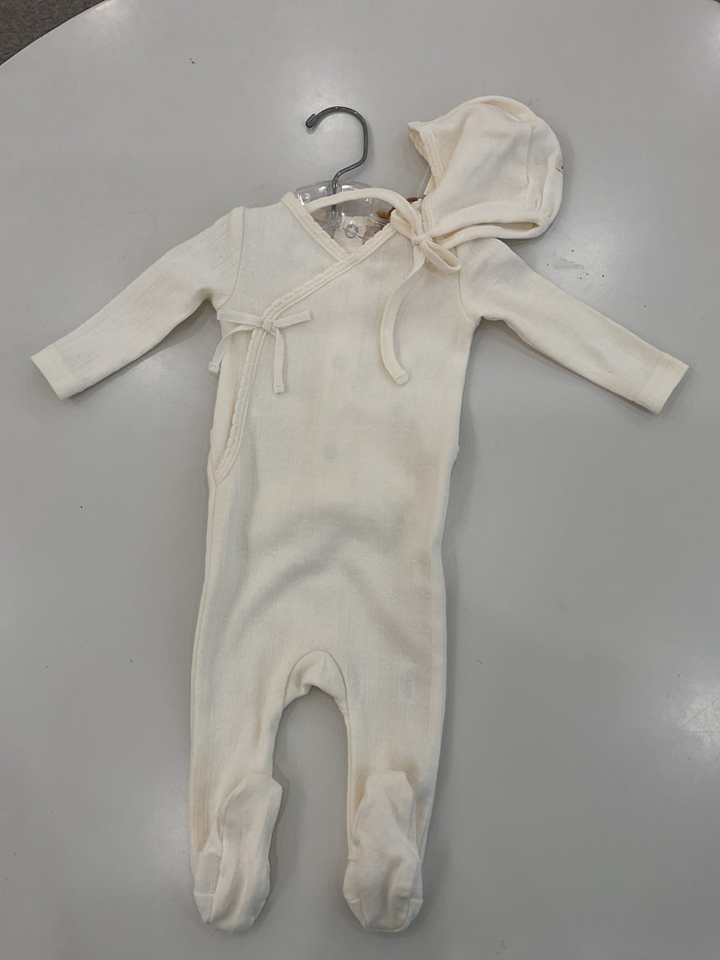 Baby Boy Footie + Hat | Mock Wrap Pointelle | Ivory Stars | Mema Knits | AW26