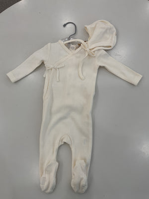 Baby Boy Footie + Hat | Mock Wrap Pointelle | Ivory Stars | Mema Knits | AW26