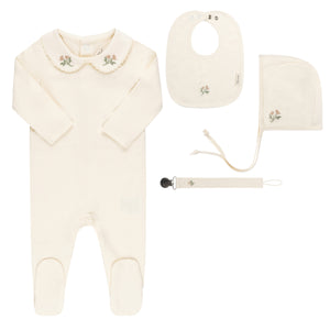 Baby Girl Layette Set | 5 Piece | Jersey Cotton | Embroidered Collar | Cream with Floral | Ely's & Co. | AW23