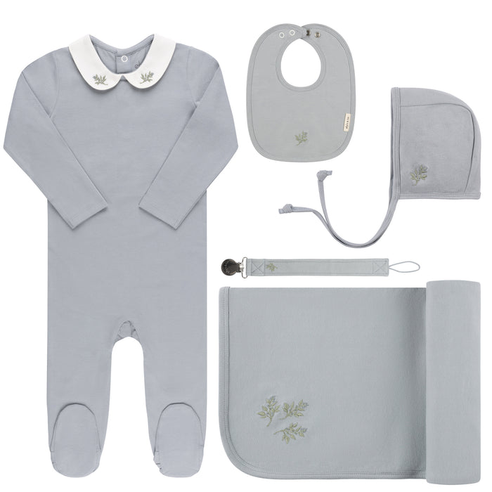 Baby Boy Layette Set | 5 Piece | Jersey Cotton | Embroidered Collar | Blue | Ely's & Co. | AW23
