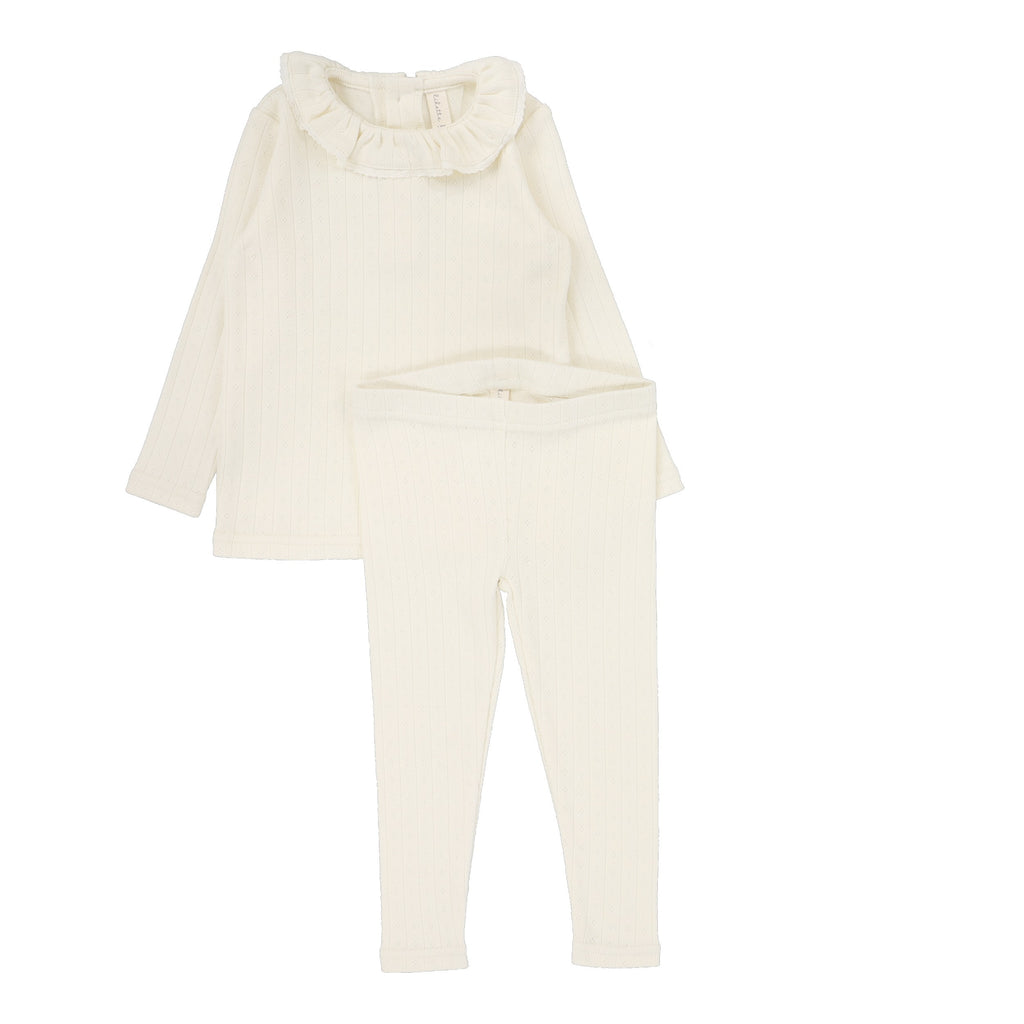 Baby Girl Set | Fine Pointelle Collar | Cream Ruffle | Lil Legs | Aw25