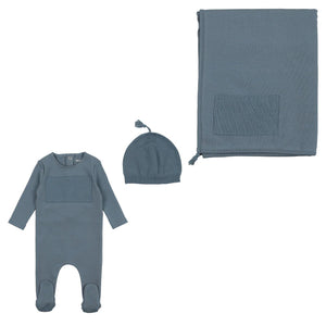 Baby Boy Layette Set | Chunky Yarn Accent | Stone Blue | Bee and Dee | AW23