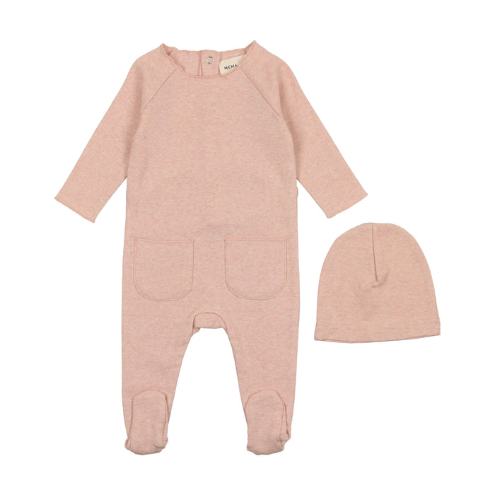 Baby Girl Footie + Hat | Heathered Roll Neck | Old Rose | Mema | AW23
