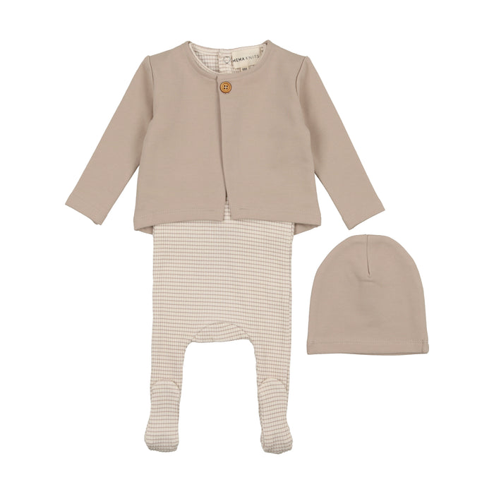 Baby Boy Footie + Hat | Striped | With French Terry Cardigan | Oatmeal | Mema | AW23