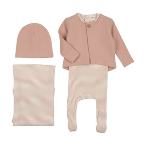 Baby Girl Layette Set | Striped | With French Terry Cardigan | Pink | Mema | AW23