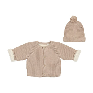 Baby Boy Jacket & Sweater | Jacket + Hat | Knit | PomPom | Oatmeal | Mema | AW23