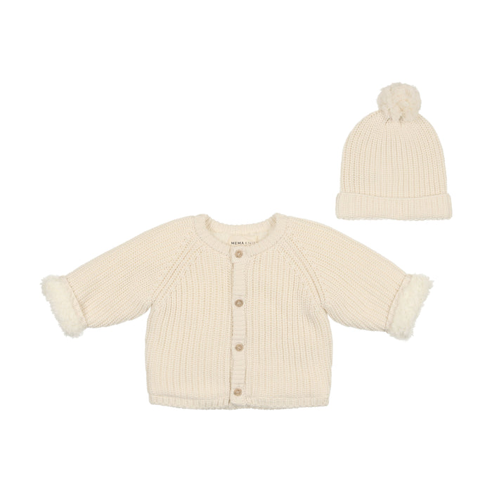 Baby Boy Jacket & Sweater | Jacket + Hat | Knit | PomPom | Cream | Mema | AW23