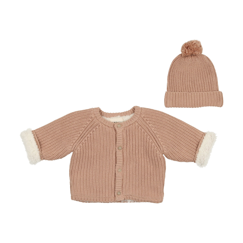 Baby Girl Jacket & Sweater | Jacket + Hat | Knit | PomPom | Pink | Mema | AW23
