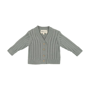 Baby Boy 3 Piece Outfit | Longies + Onesie + Cardigan | Knit | Ribbed | Powder Blue | Mema | AW23