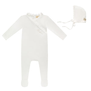 Baby Boy Footie + Hat | Grosgrain Trim | White | Bubani | SS26