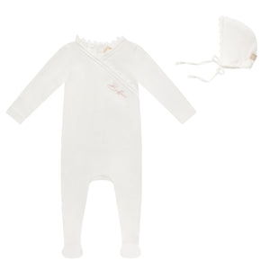 Baby Girl Footie + Hat | Grosgrain Trim | White | Bubani | SS26