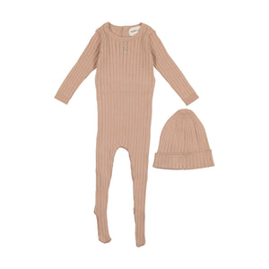 Baby Girl Footie + Hat | Ribbed Knit | Pink | Mema | AW23