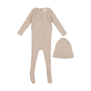 Baby Boy Footie + Hat | Ribbed Knit | Oatmeal | Mema | AW23
