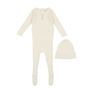 Baby Boy Footie + Hat | Ribbed Knit | Cream | Mema | AW23