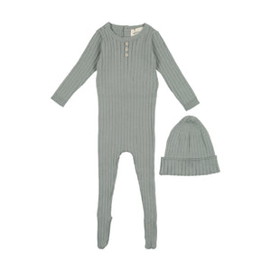 Baby Boy Footie + Hat | Ribbed Knit | Powder Blue | Mema | AW23