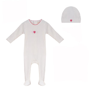 Baby Girl Footie + Hat | Heart Collection | White | Bubani | AW26