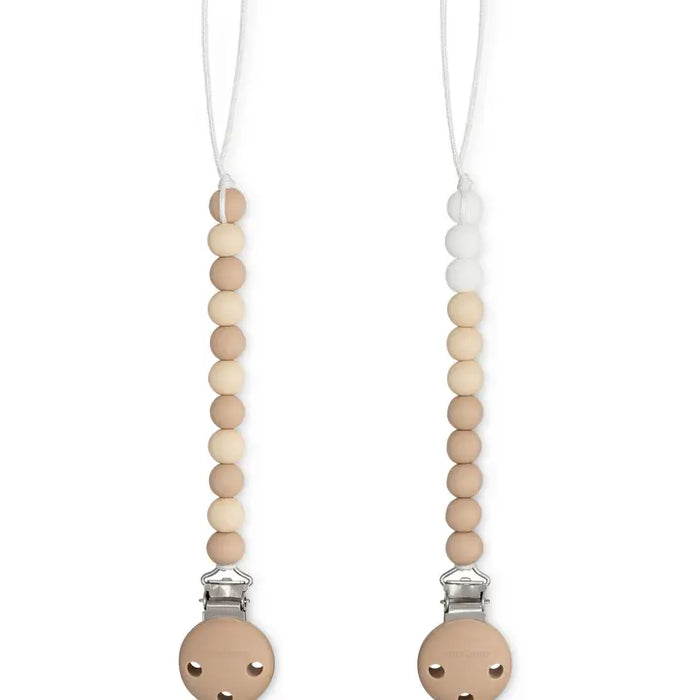 Baby Pacifier Clip | 100% Food Grade Silicone 2 Pak | Beige & White | Comfy Cubs