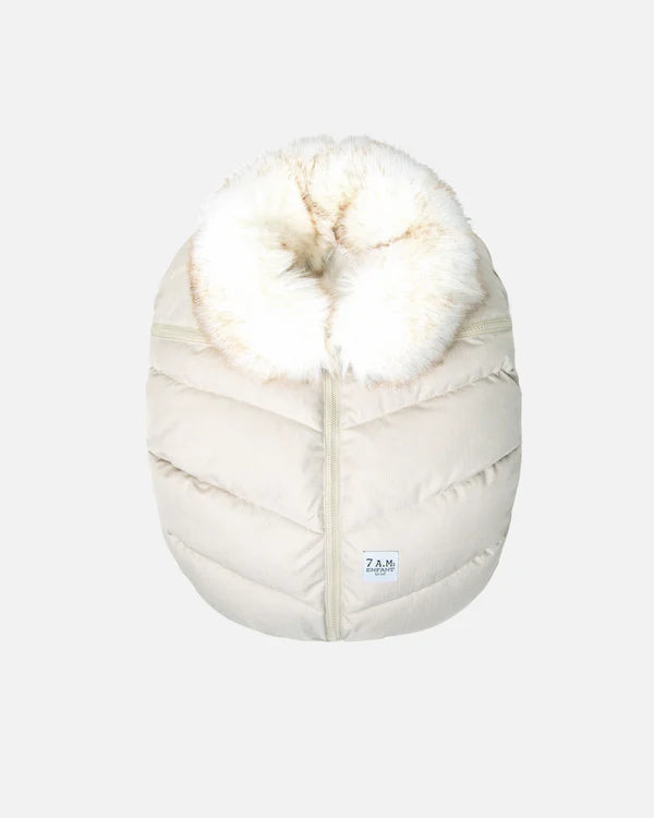 7AM | Car Seat Cocoon | Faux Fur | Beige With White Fur