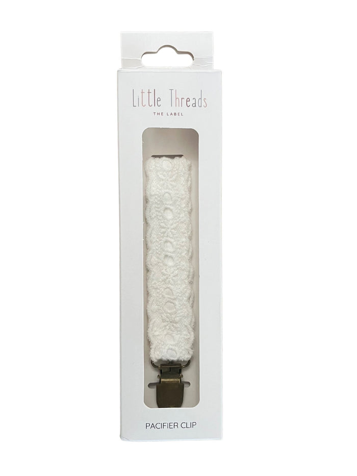 Baby Pacy Clip | White Eyelet | Little Threads