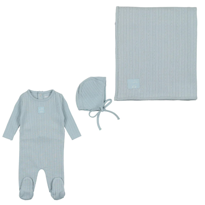 Baby Boy Layette Set | Classic Pointelle Collection | Blue Fog | Bee and Dee | AW23