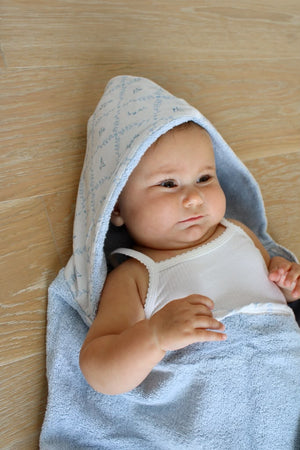 Baby Hooded Towel | Blue Lattice | Little Threads