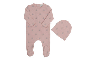 Baby Girl Footie + Hat | All Over Embroidered | Petal Pink | Bee and Dee