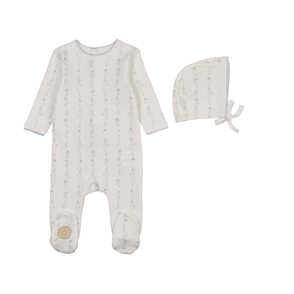 Baby Boy Footie + Hat | Ascending Vines | Ivory & Blue | Mon Tresor | SS26