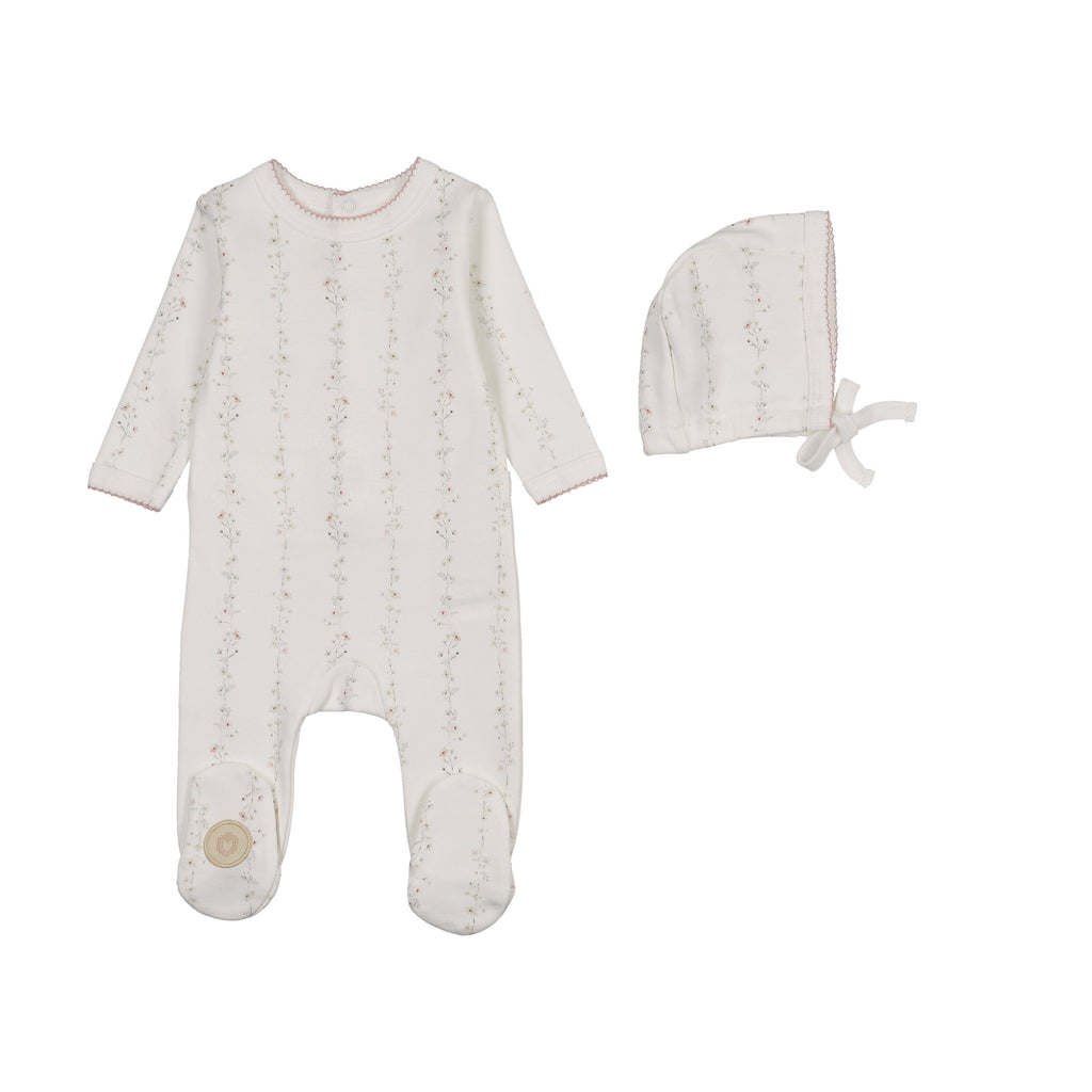 Baby Girl Footie + Hat | Ascending Vines | Ivory & Pink | Mon Tresor | SS26