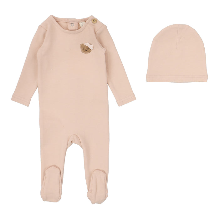 Baby Girl Footie Set | Bear Applique | Dusty Pink | Lil Legs | Aw25