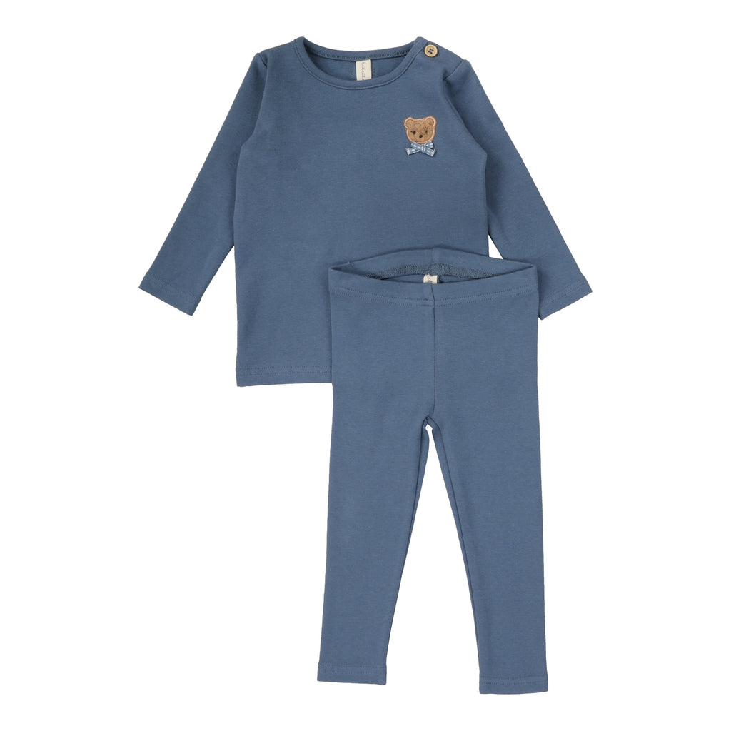 Baby Boy Lounge Set | Bear Applique | Slate | Lil Legs | Aw25