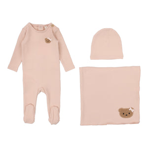 Baby Girl Layette Set | Bear Applique | Dusty Pink | Lil Legs | Aw25