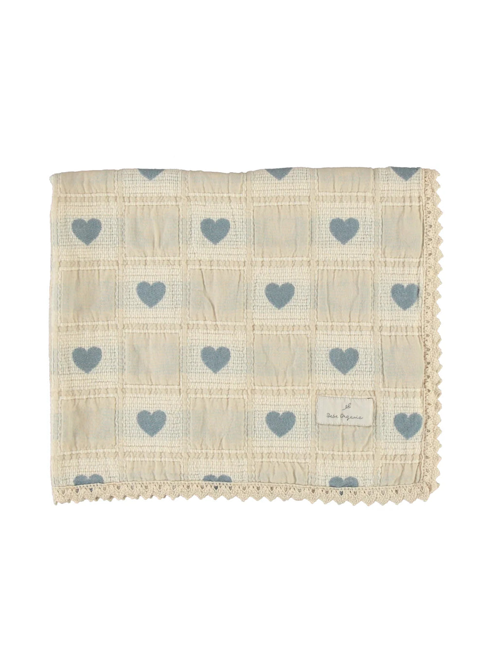 Baby Boy Blanket | Heart Patchwork  | Blue | Bebe Organic