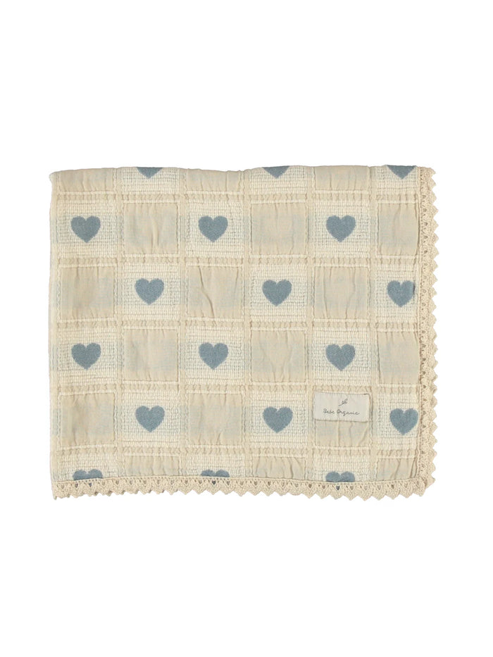 Baby Boy Blanket | Heart Patchwork  | Blue | Bebe Organic