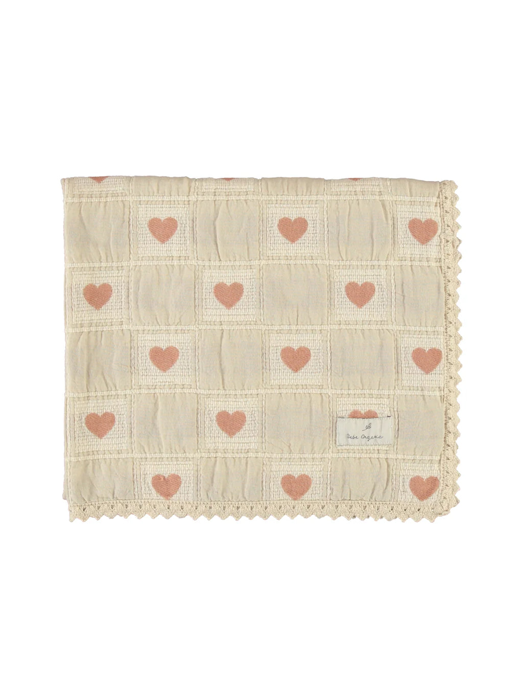 Baby Girl Blanket | Heart Patchwork  | Mauve | Bebe Organic