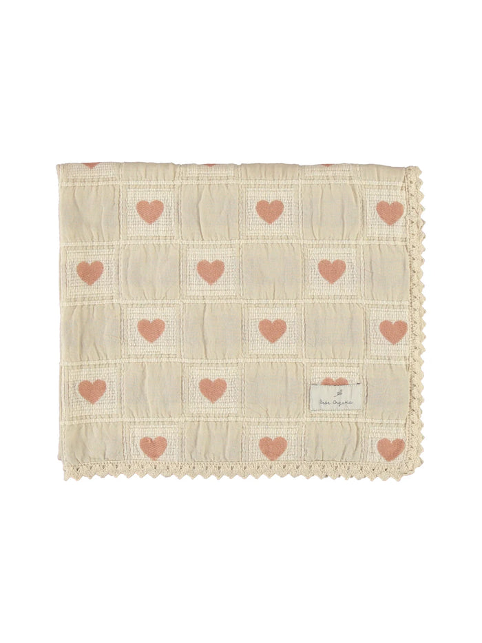 Baby Girl Blanket | Heart Patchwork  | Mauve | Bebe Organic
