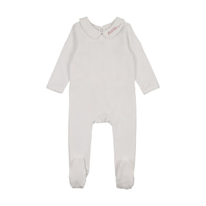 Baby Girl Footie + Hat | Petite Collar | White Pink | Bonjoy Baby | SS26
