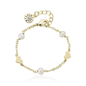 Baby Bracelet | Gold Plated Fresh Water Pearl & Hearts | Gold | Little Miss Twin Star