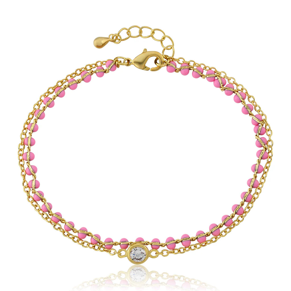 Baby Bracelet | Double Strand Beaded Bracelet  | Pink | Little Miss Twin Star