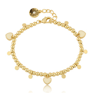 Baby Bracelet | Gold Plated Bead & Disc Dangle Heart | White | Little Miss Twin Star