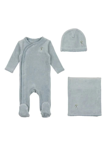 Baby Boy Layette Set | Velour Embroidered Edge | Cloud Blue | Bee and Dee | AW23