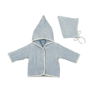 Baby Boy Jacket & Sweater | Jacket + Hat | Quilted Print | Velour | Dusty Blue | Bee and Dee | AW23