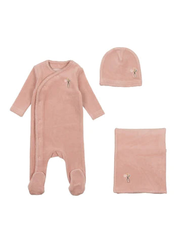 Baby Girl Layette Set | Velour Embroidered Edge | Dusty Pink | Bee and Dee | AW23