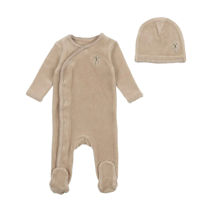 Baby Boy Footie + Hat | Velour Embroidered Edge | Pure Cashmere | Bee and Dee | AW23
